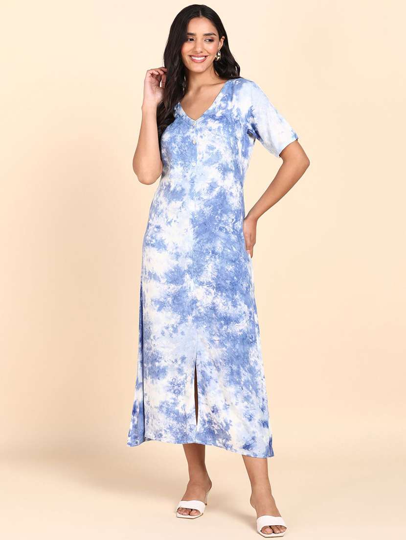 women tie & dye viscose midi fit & flare dress - 22407589 -  Standard Image - 2