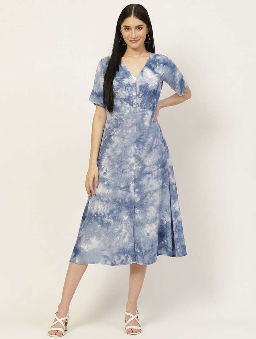 Women Blue Viscose A-line Dress - 22407594 -  Standard Image - 2