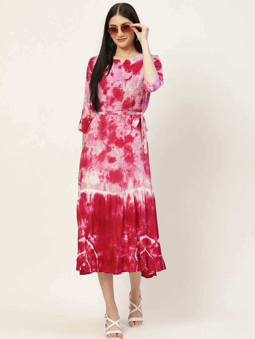 women pink viscose a-line dress