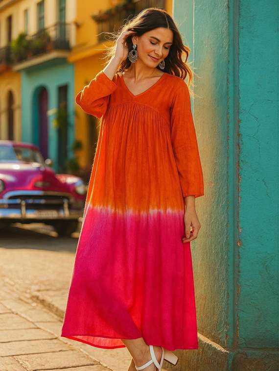 tie & dye viscose fit & flare dress