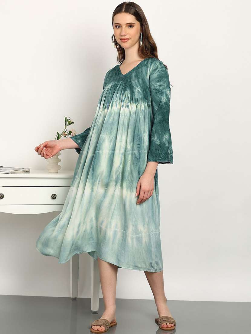 women tie & dye viscose a-line midi dress - 22407611 -  Standard Image - 2