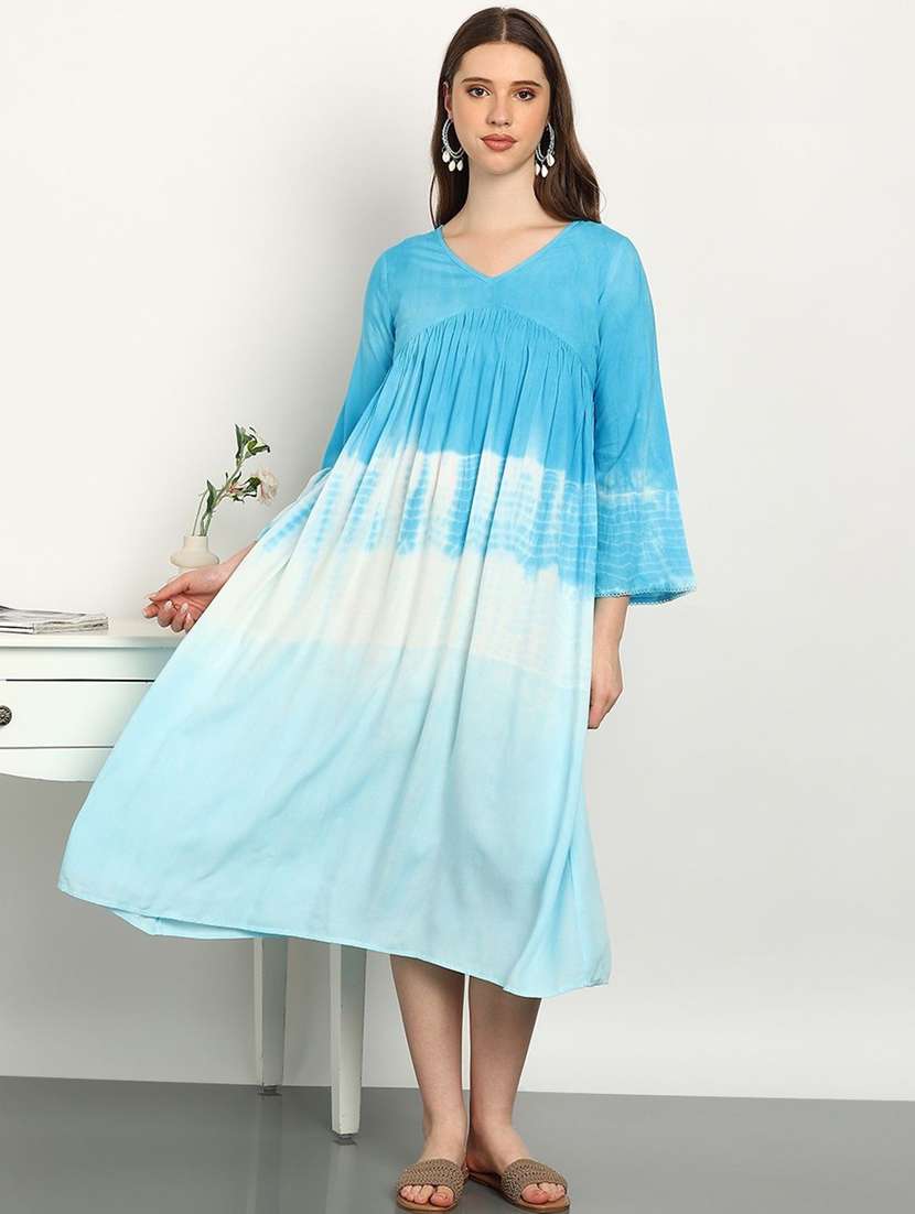 women blue viscose tie & dye a-line dress - 22407613 -  Standard Image - 2