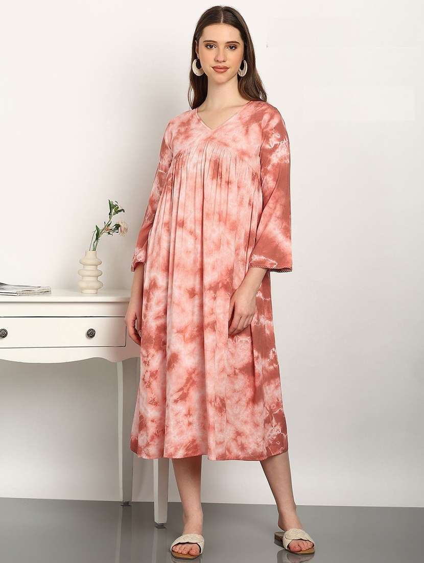 women pink viscose a-line dress - 22407615 -  Standard Image - 2