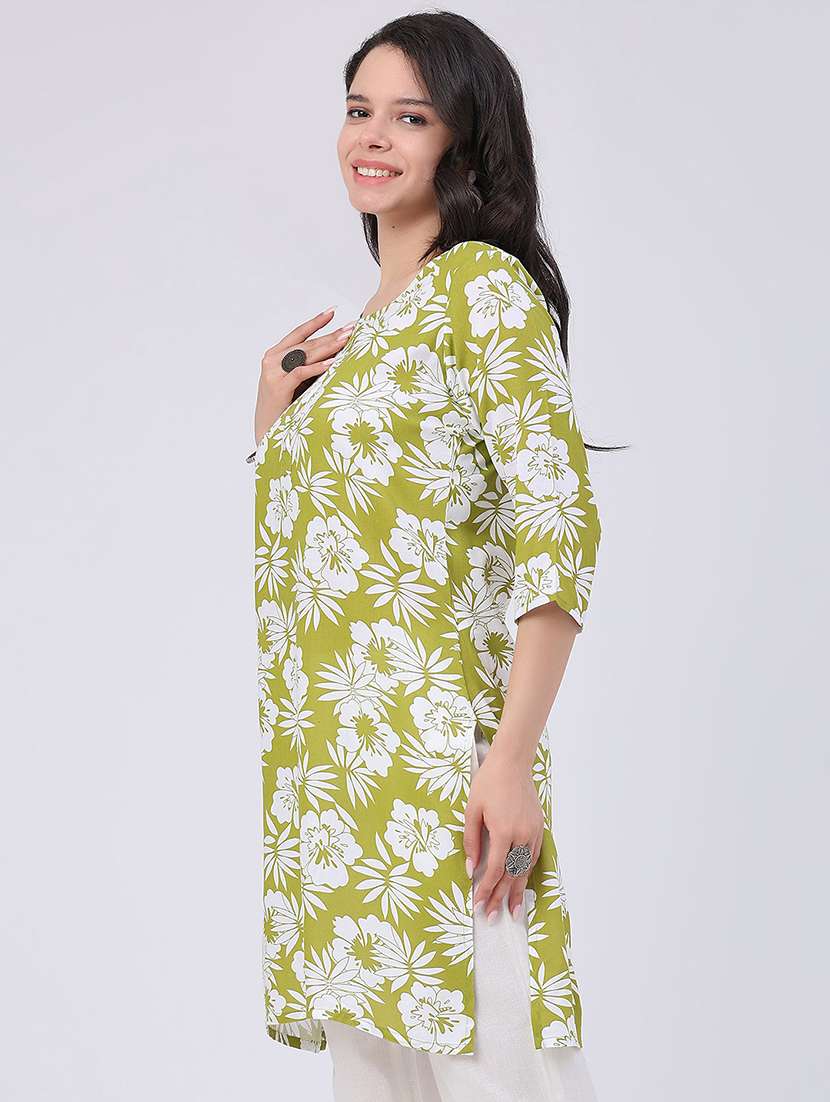 women floral three quarter sleeve straight kurta - 22407654 -  Standard Image - 2