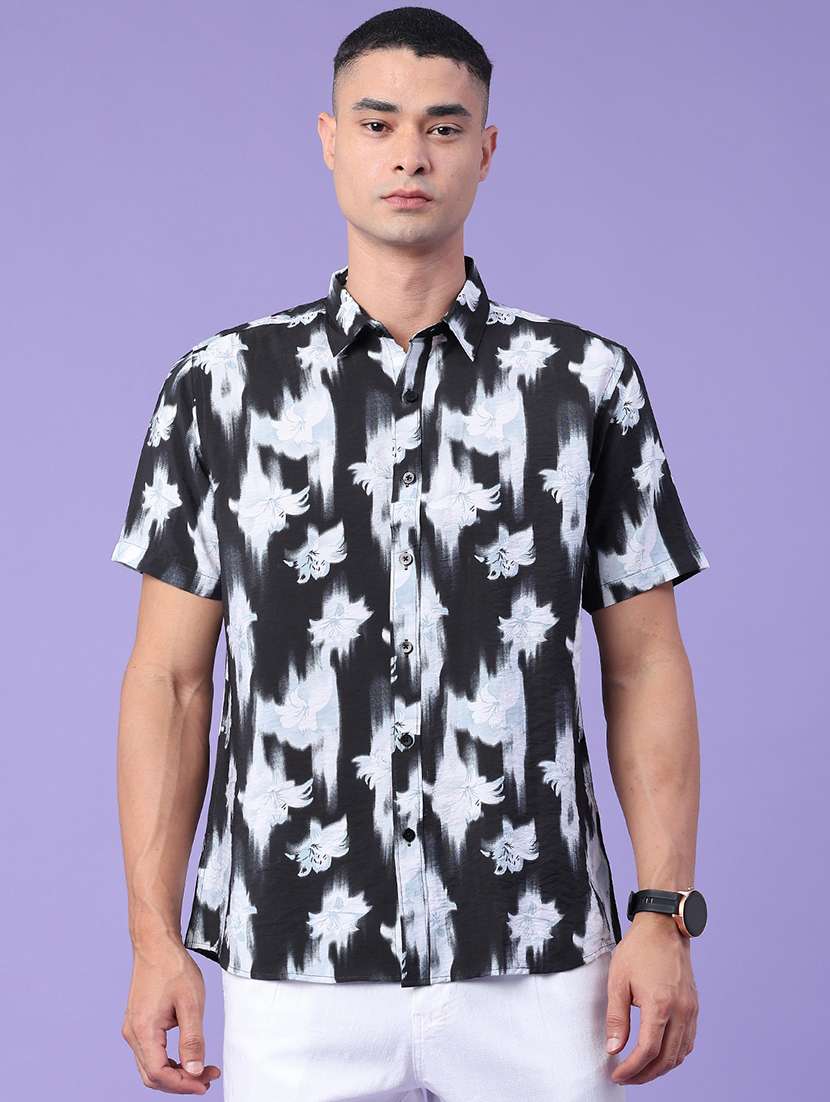 men printed short sleeve slim fit casual shirt - 22407762 -  Standard Image - 2