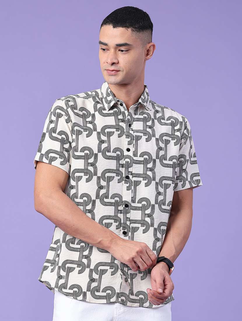 men printed short sleeve slim fit casual shirt - 22407764 -  Standard Image - 2