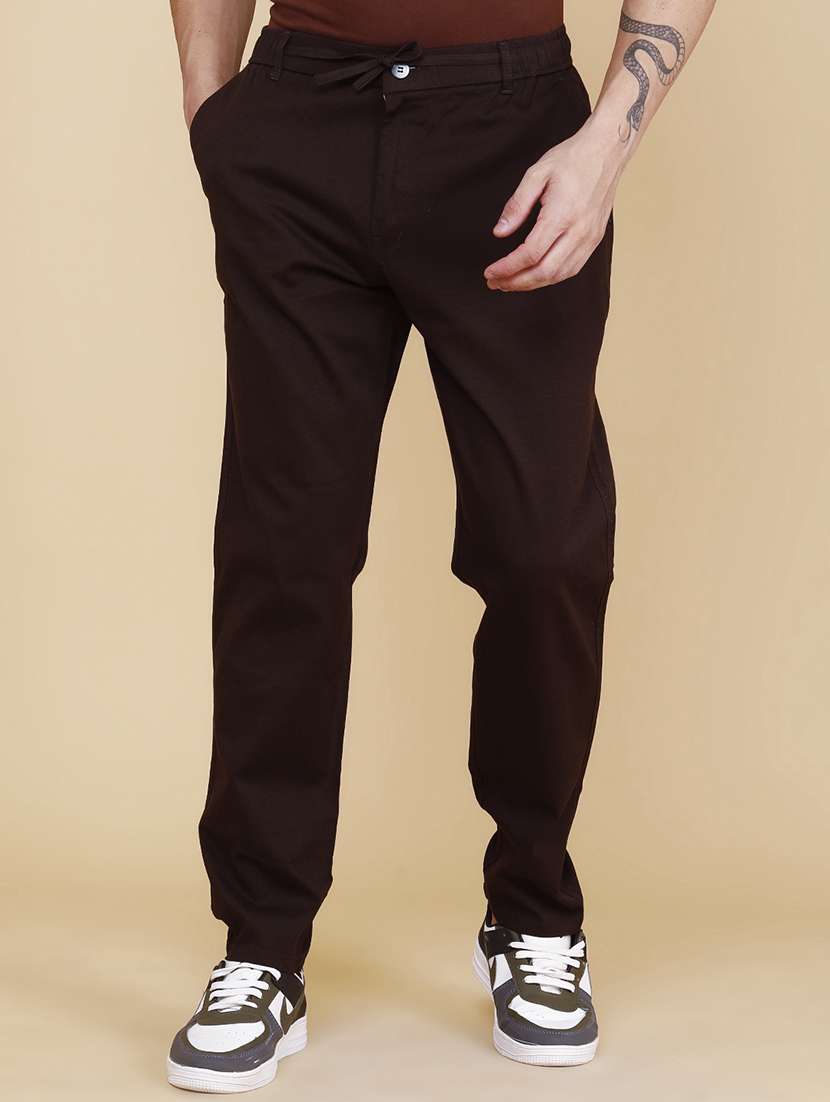 men solid mid rise chinos casual trouser