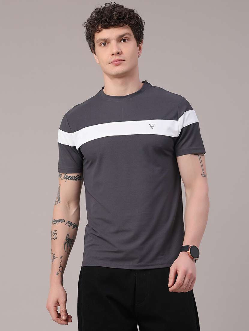 men chest striped round neck t-shirt - 22407832 -  Standard Image - 2