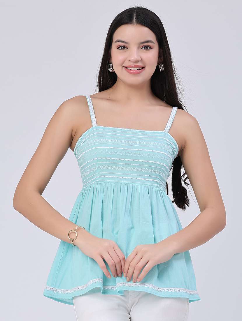 women embroidered shoulder strap peplum top - 22407968 -  Standard Image - 2