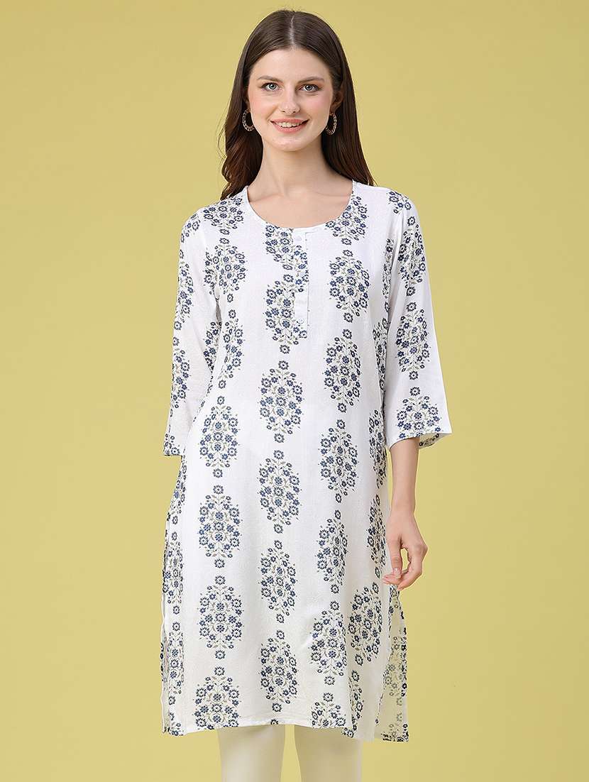 women floral three quarter sleeve straight kurta