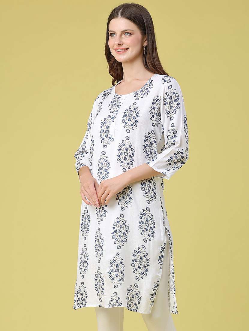 women floral three quarter sleeve straight kurta - 22407972 -  Standard Image - 2