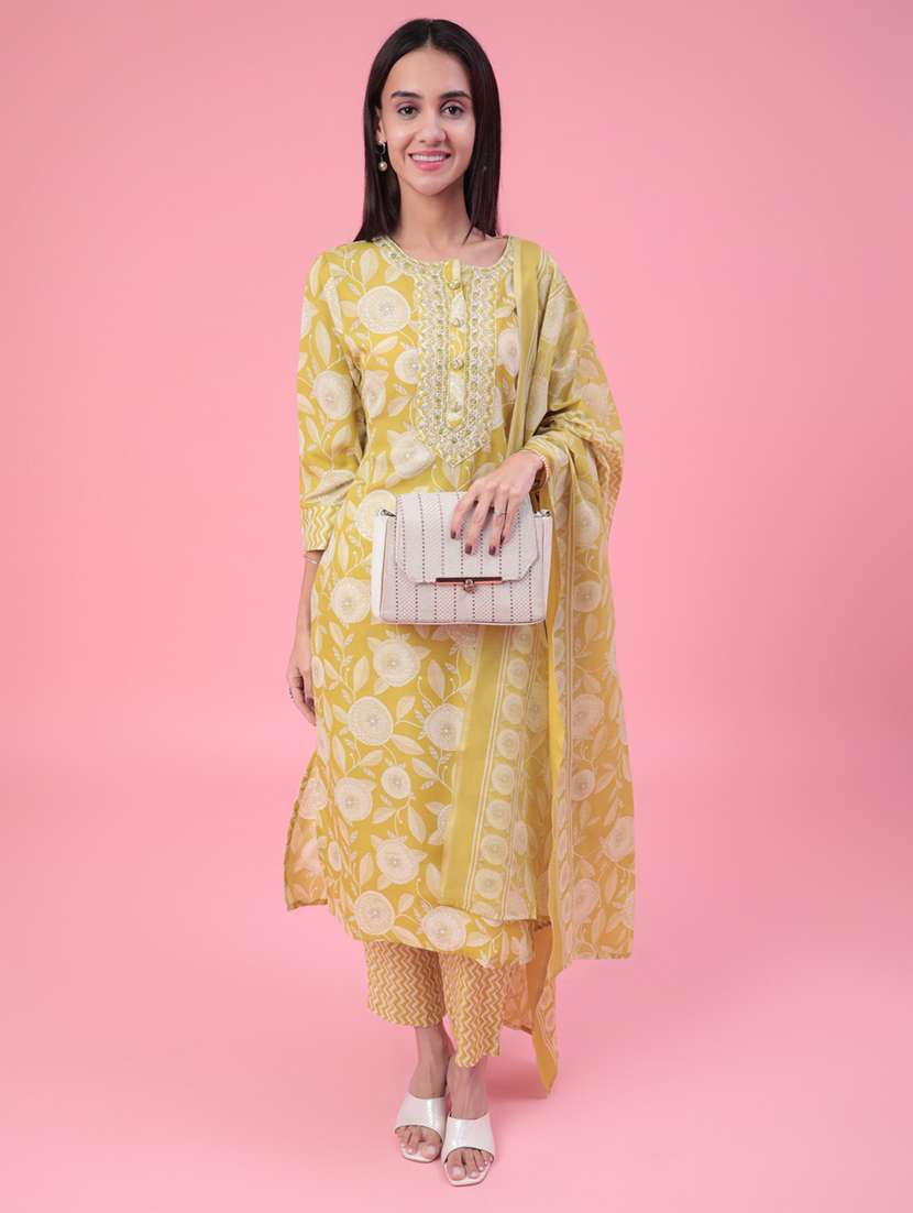yellow cotton kurta salwar  set
