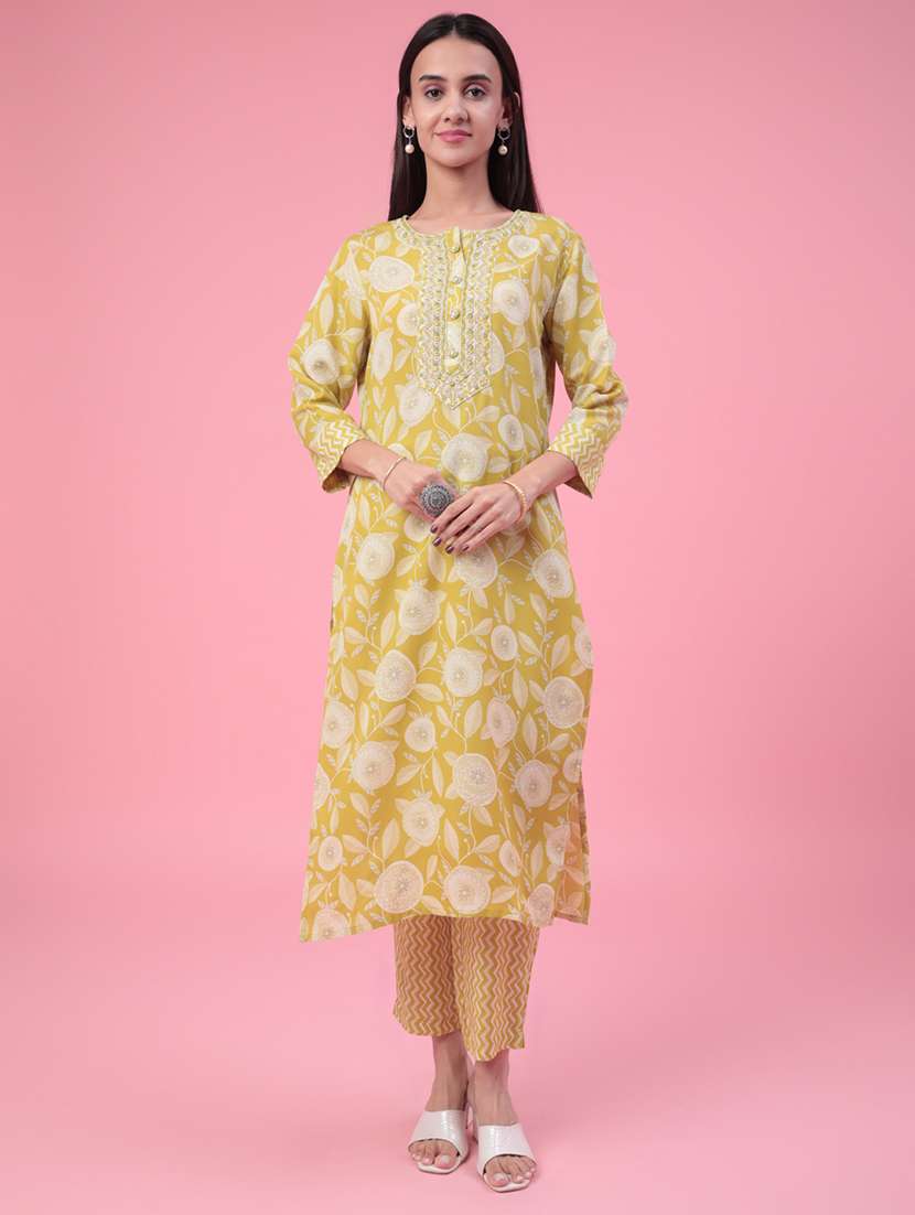 yellow cotton kurta salwar  set - 22407977 -  Standard Image - 2