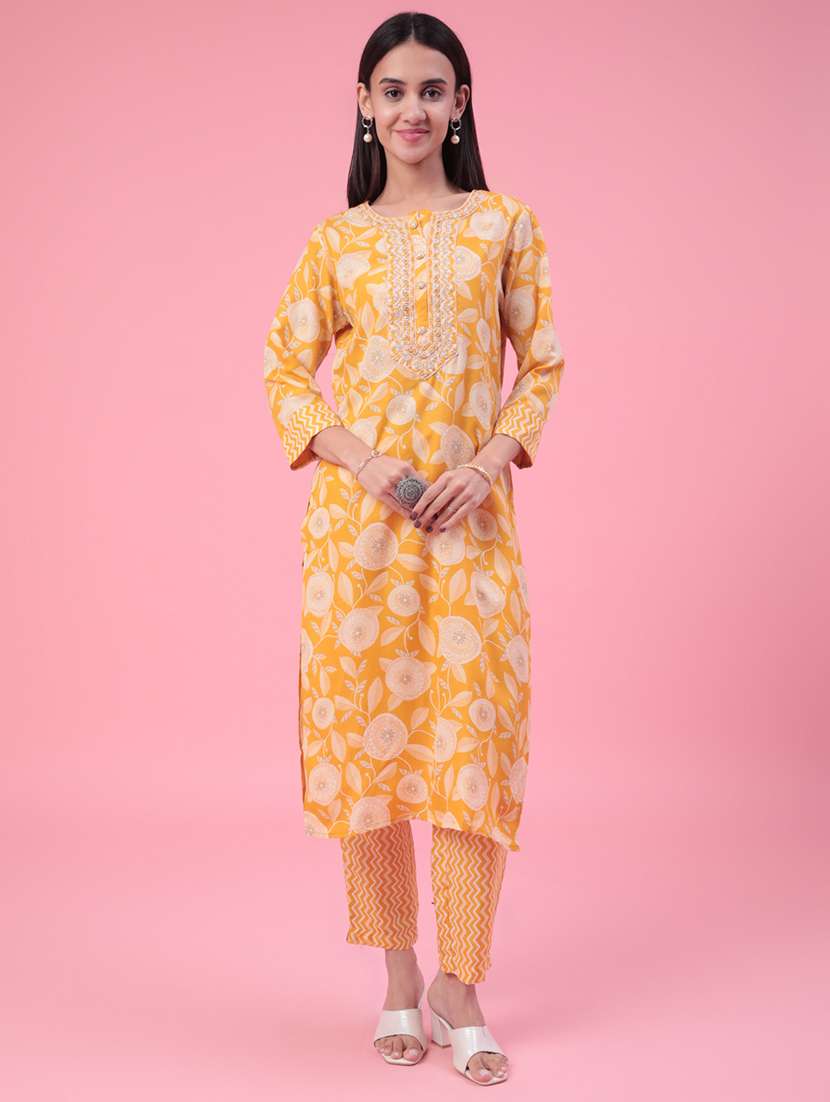 mustard cotton kurta pant  set - 22407978 -  Standard Image - 2