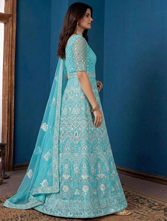 women solid with work semi-stitched gown with dupatta - 22408012 -  Standard Image - 2