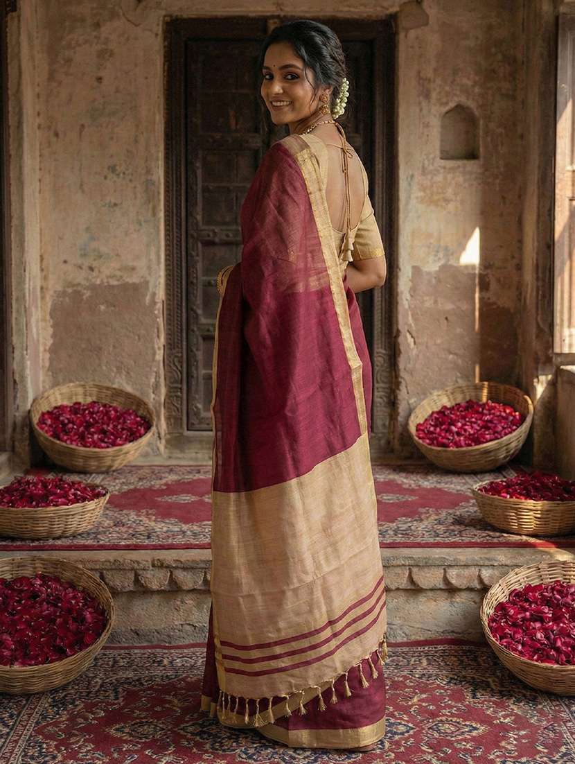 women solid handloom saree with blouse - 22408063 -  Standard Image - 2