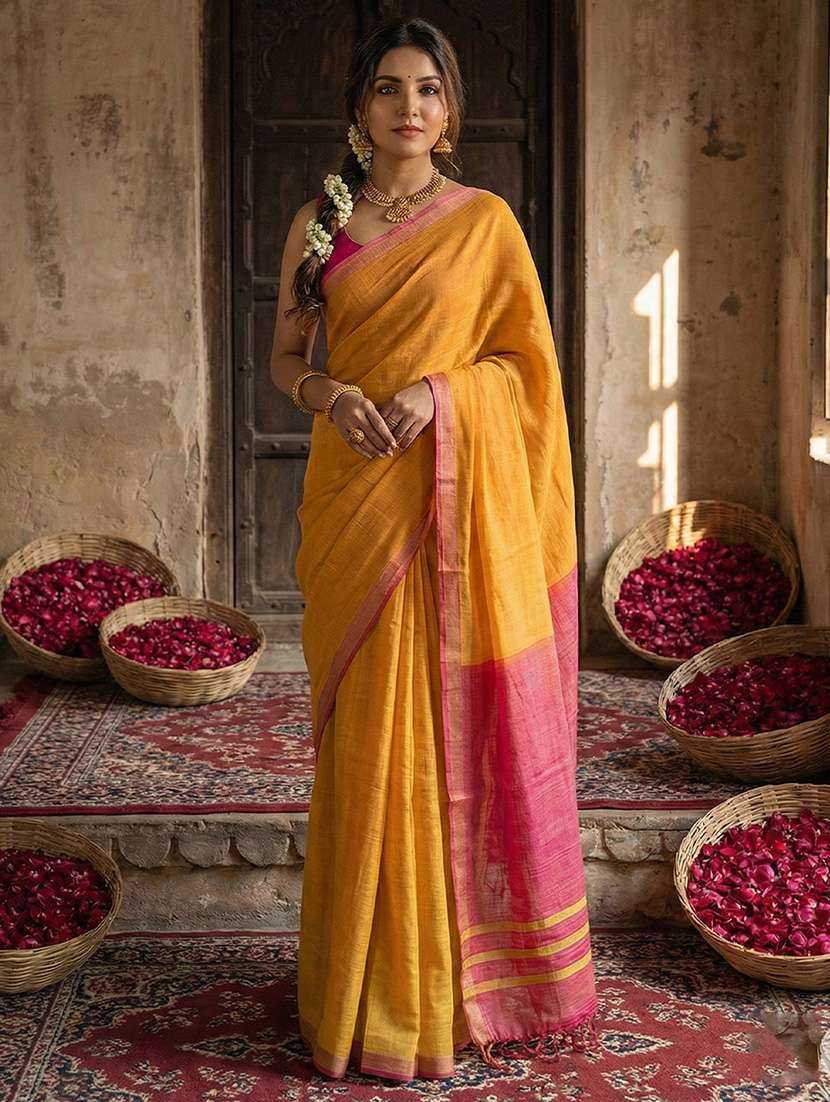 women solid handloom saree with blouse