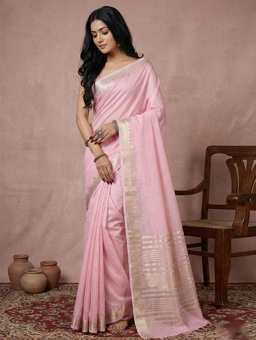 women solid with bordered saree with blouse - 22408078 -  Standard Image - 2
