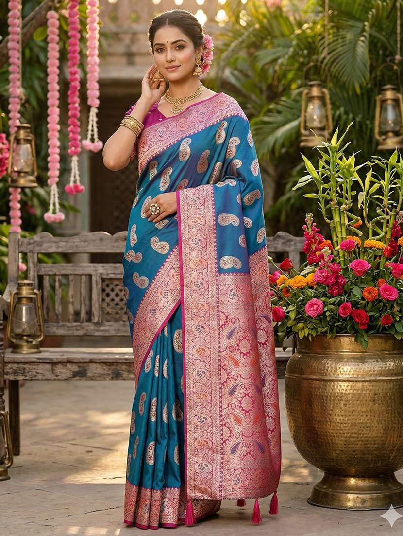 women self design banarasi saree with blouse