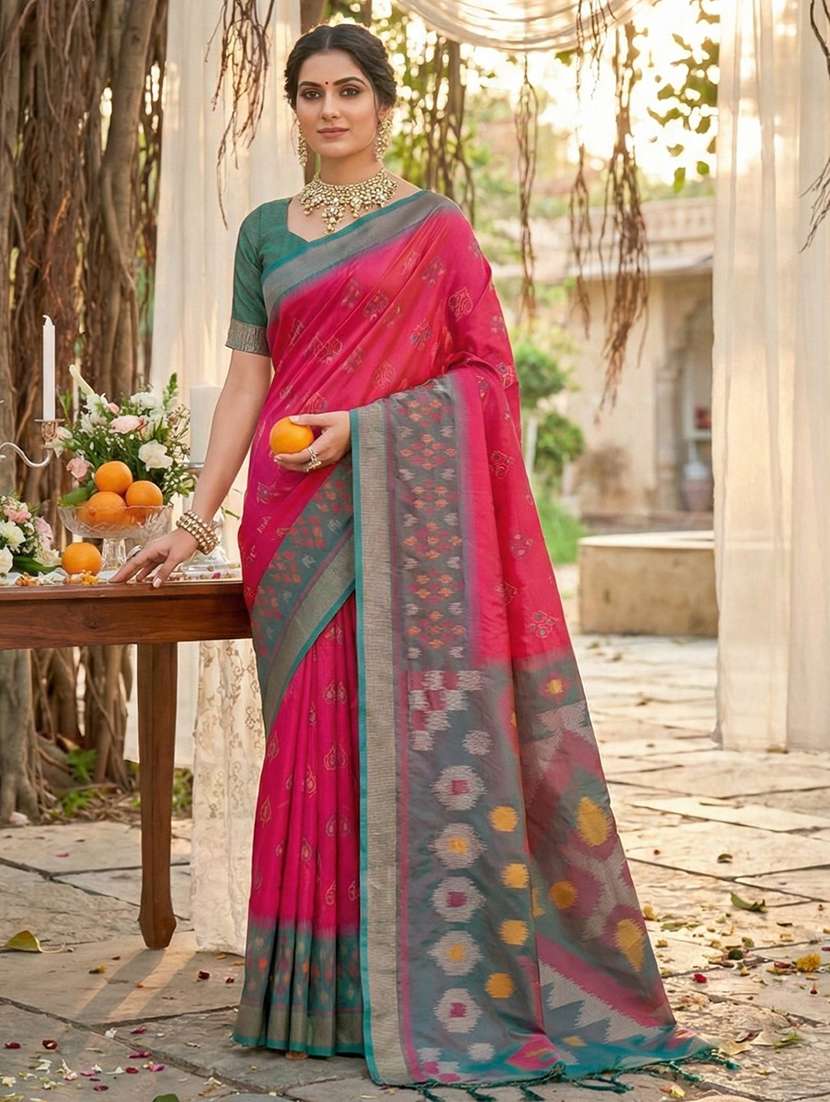 women self design pochampalli saree with blouse