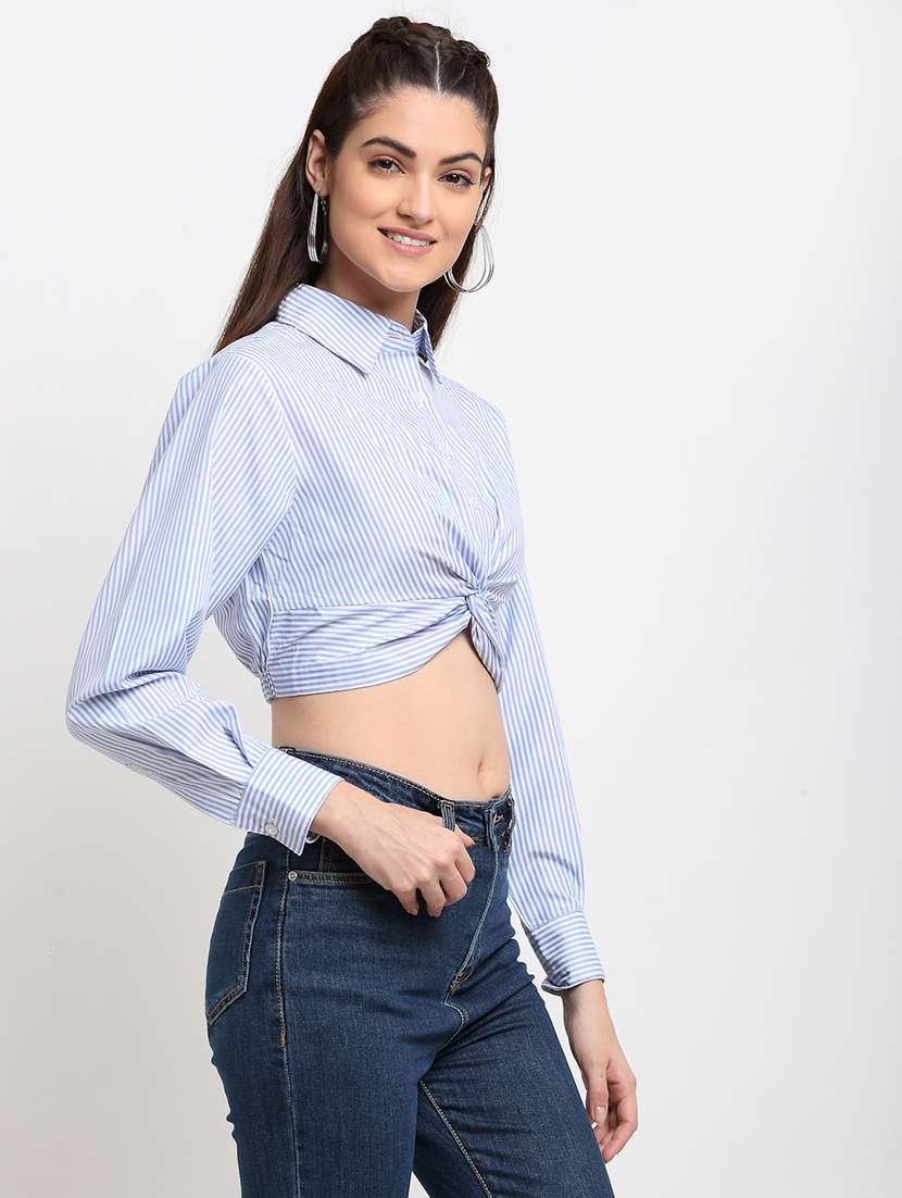 women striped long sleeve crop top - 22408612 -  Standard Image - 2