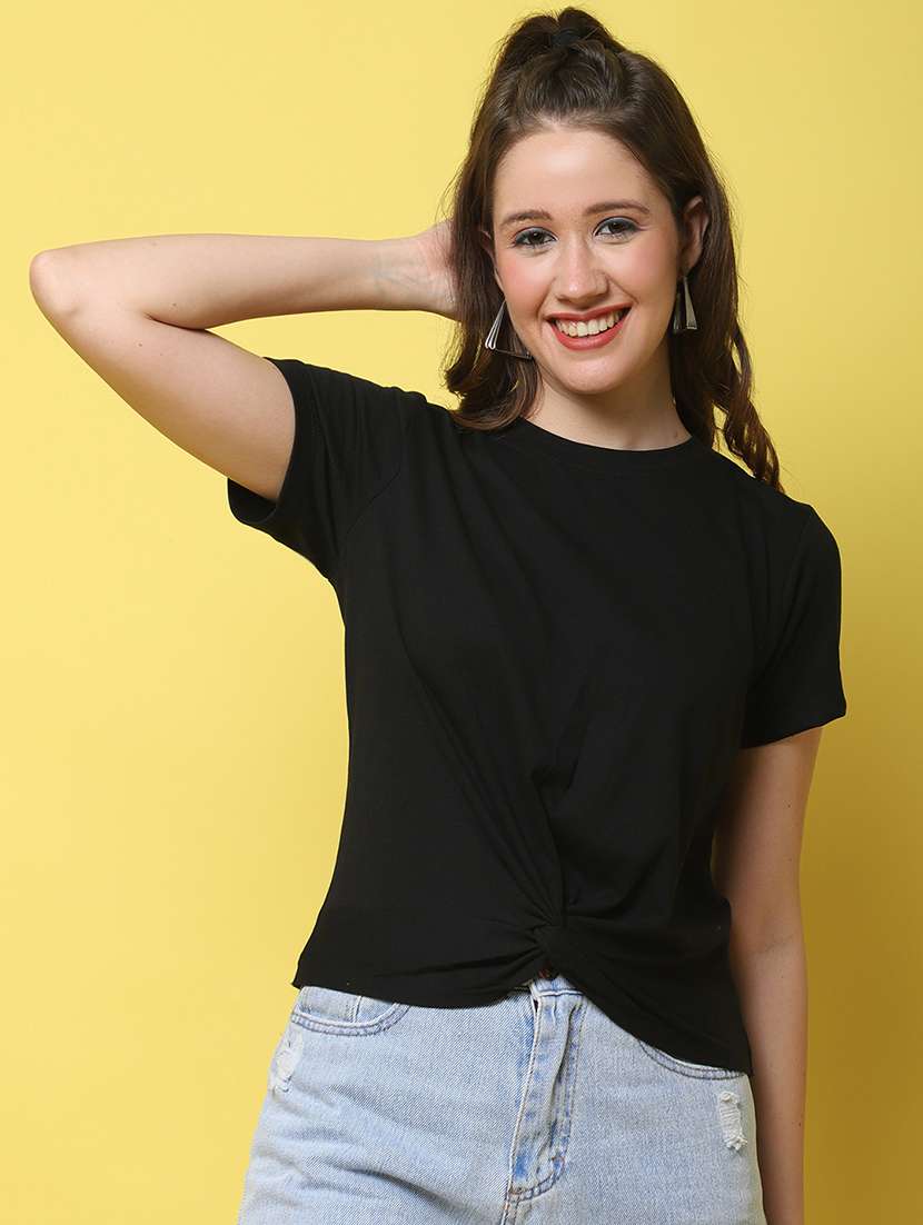women solid short sleeve regular fit t-shirt - 22408615 -  Standard Image - 2