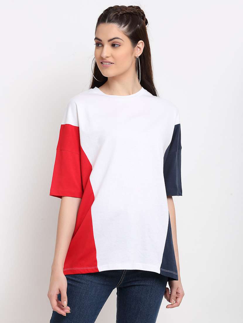 women colro blocked short sleeve oversized t-shirt - 22408616 -  Standard Image - 2