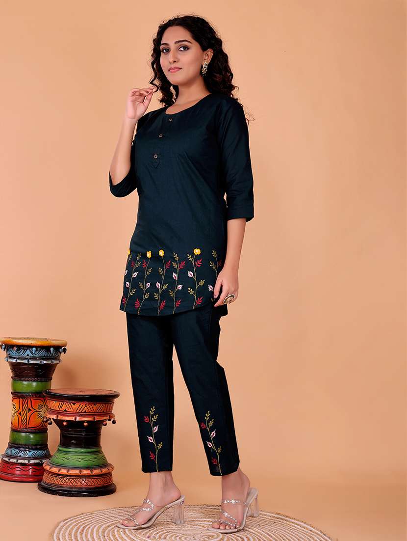 women solid with work three quarter sleeve ethnic co-ord set - 22408671 -  Standard Image - 2