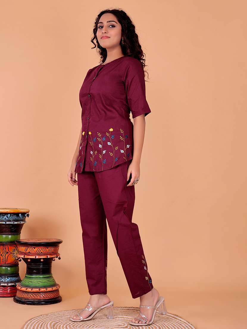 women solid with work three quarter sleeve ethnic co-ord set - 22408672 -  Standard Image - 2