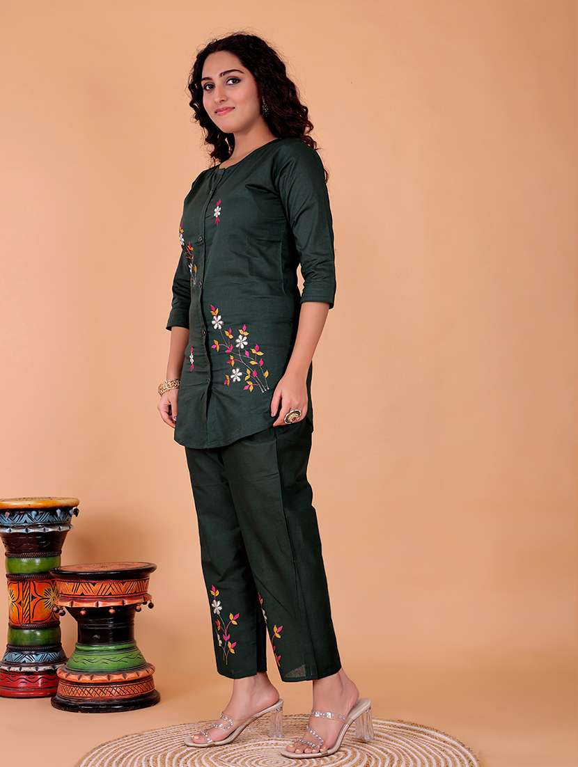 women solid with work three quarter sleeve ethnic co-ord set - 22408677 -  Standard Image - 2