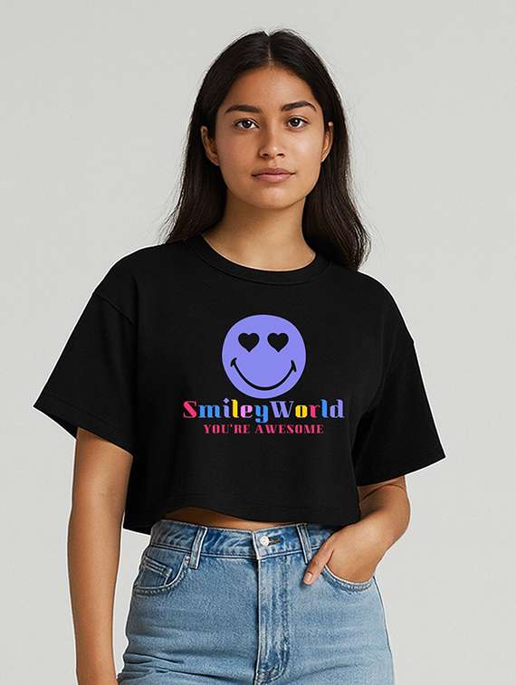 women printed short sleeve crop t-shirt