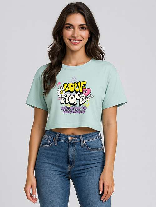 Women Printed Short Sleeve Crop T Shirt