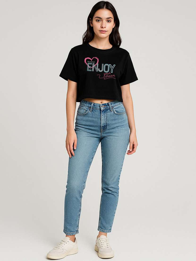 women printed short sleeve crop t-shirt - 22408929 -  Standard Image - 2
