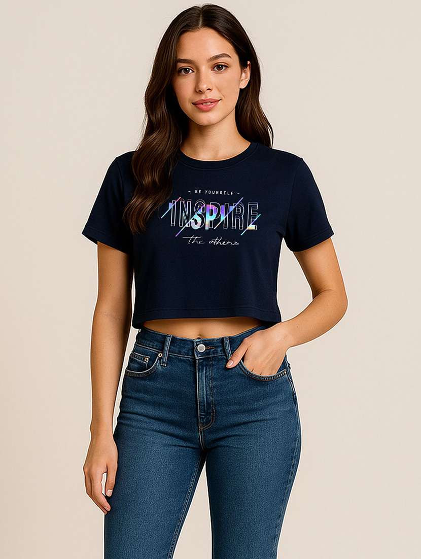 women printed short sleeve crop t-shirt