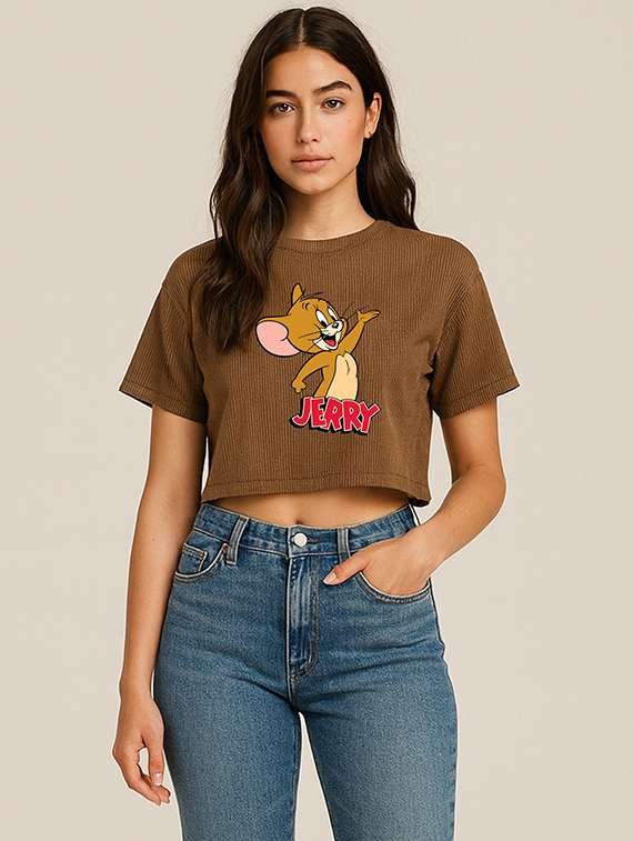 women printed short sleeve crop t-shirt