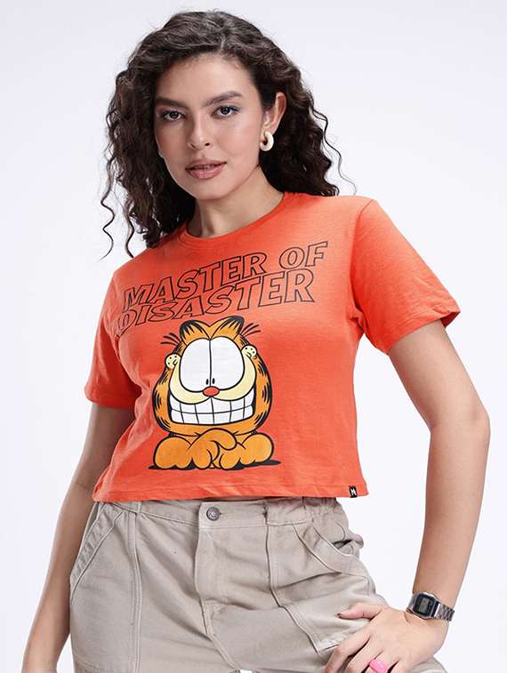 women printed short sleeve crop t-shirt