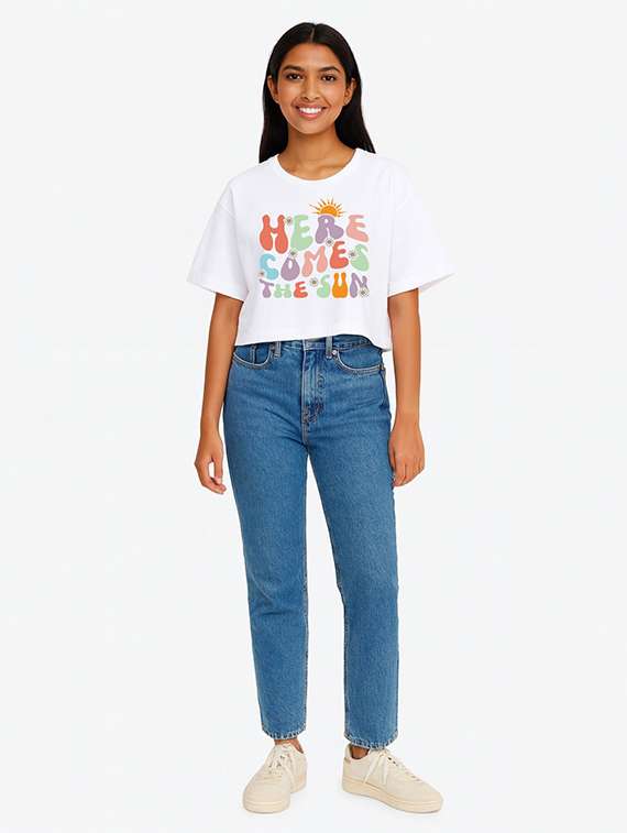 women printed short sleeve crop t-shirt - 22409104 -  Standard Image - 2