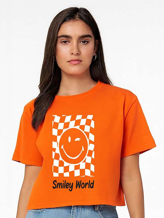 women printed short sleeve crop t-shirt