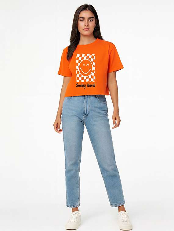 women printed short sleeve crop t-shirt - 22409116 -  Standard Image - 2