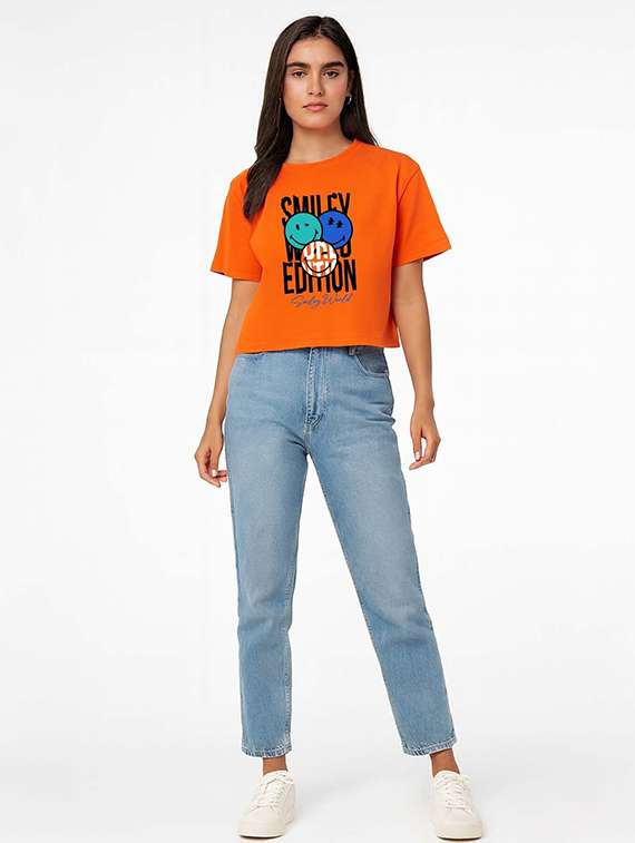 women printed short sleeve crop t-shirt - 22409118 -  Standard Image - 2