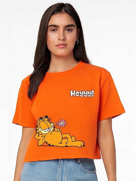 women printed short sleeve crop t-shirt