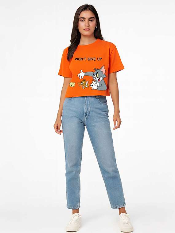 women printed short sleeve crop t-shirt - 22409126 -  Standard Image - 2