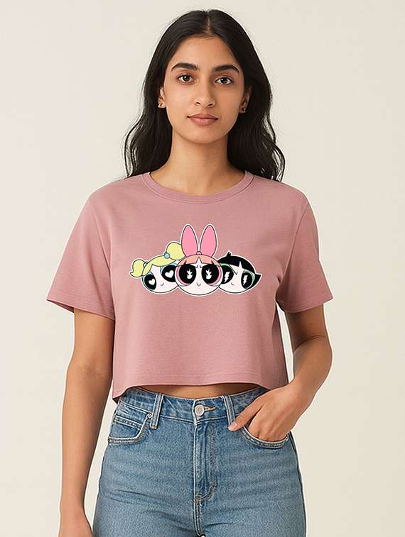 women printed short sleeve crop t-shirt