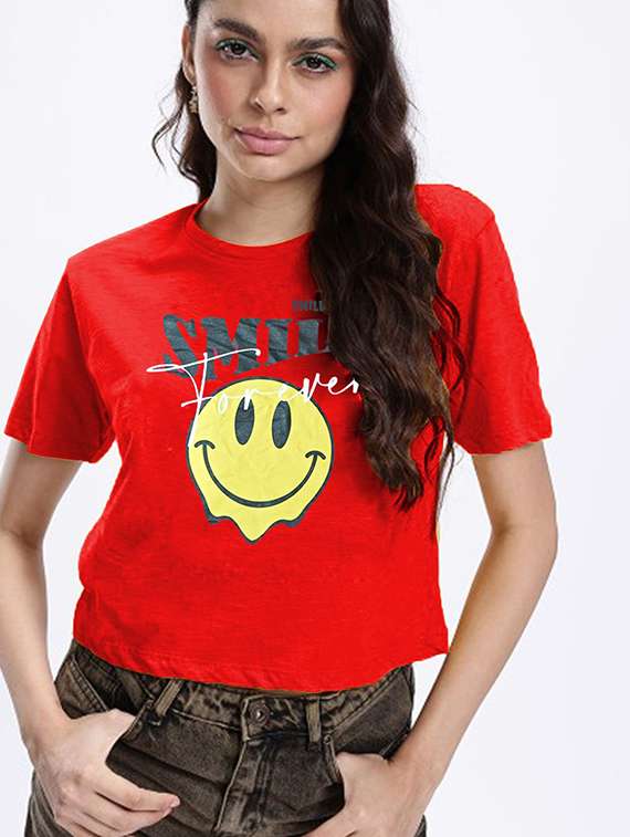 women printed short sleeve crop t-shirt - 22409155 -  Standard Image - 2