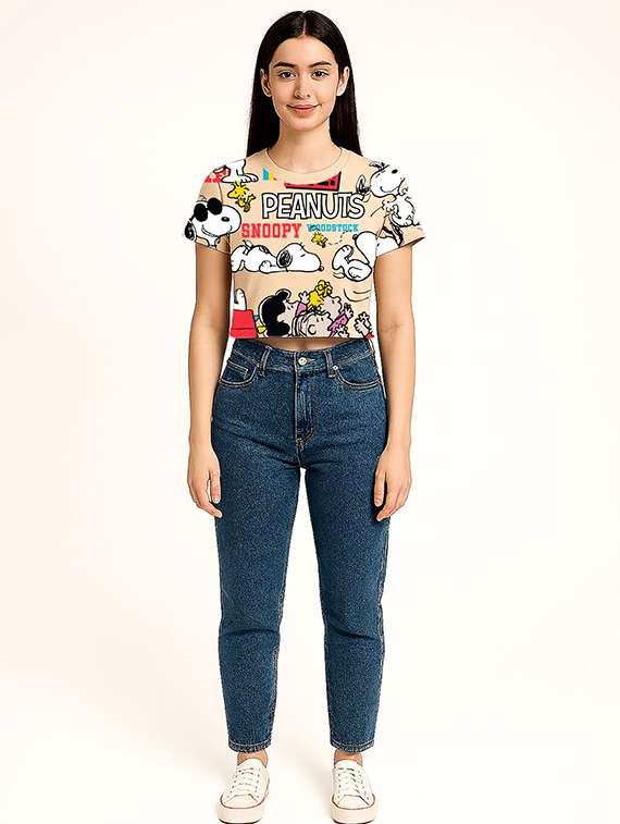 women printed short sleeve crop t-shirt - 22409177 -  Standard Image - 2