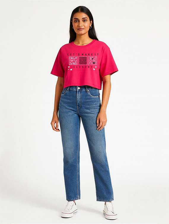 women printed short sleeve crop t-shirt - 22409231 -  Standard Image - 2