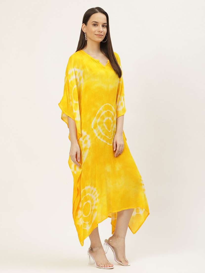Women Yellow Viscose Tie & Dye Kaftan Dress - 22409341 -  Standard Image - 2