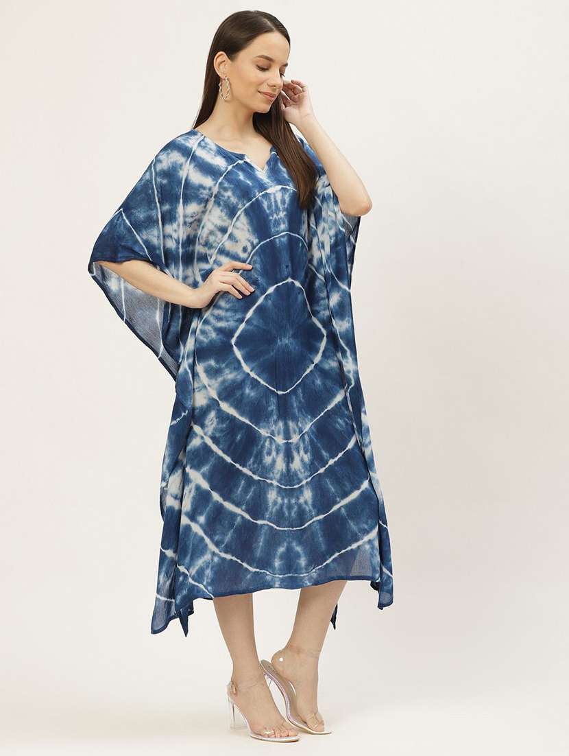 women printed blue a-line viscose midi dress - 22409344 -  Standard Image - 2