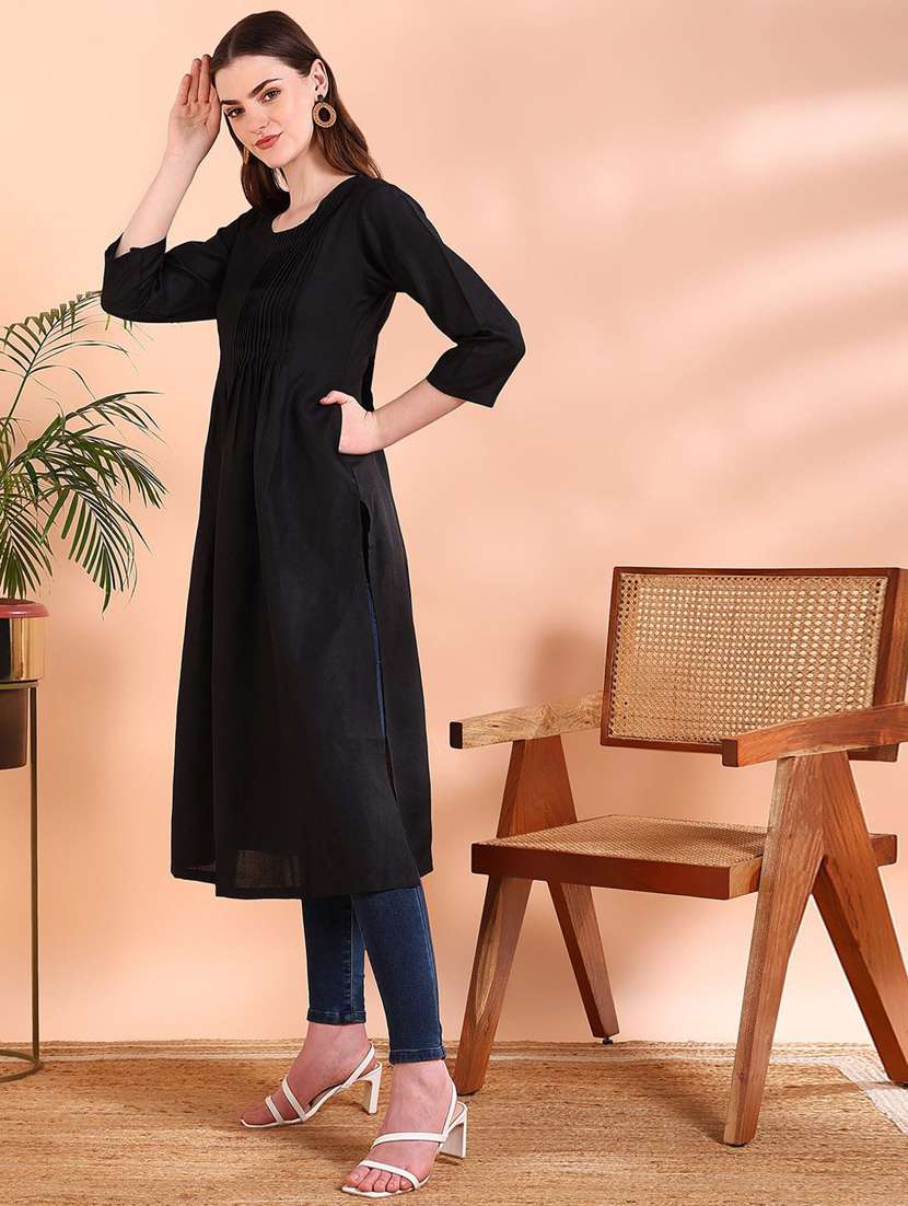 Black Viscose A-line Dress - 22409351 -  Standard Image - 2