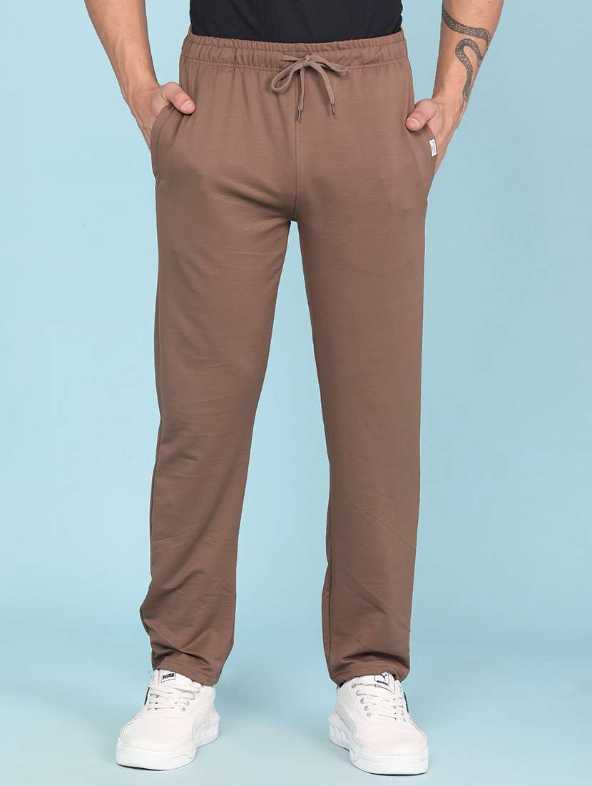 men solid mid rise full length track pant